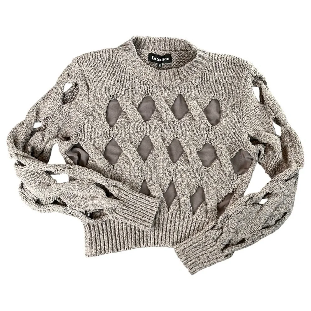 En Saison Women's Calla Knit Cut-Out Sweater In Color Stone Size XS